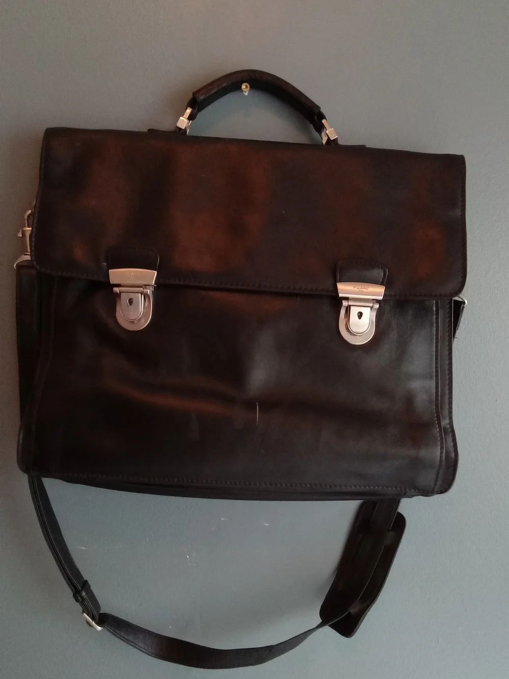 Picard 1928 Black Leather Briefcase Messenger Bag with Shoulder‎ Strap